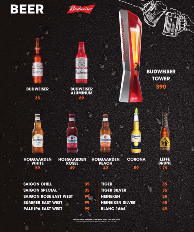 menu drink Yoyo Beer Garden Hồ Con Rùa 1